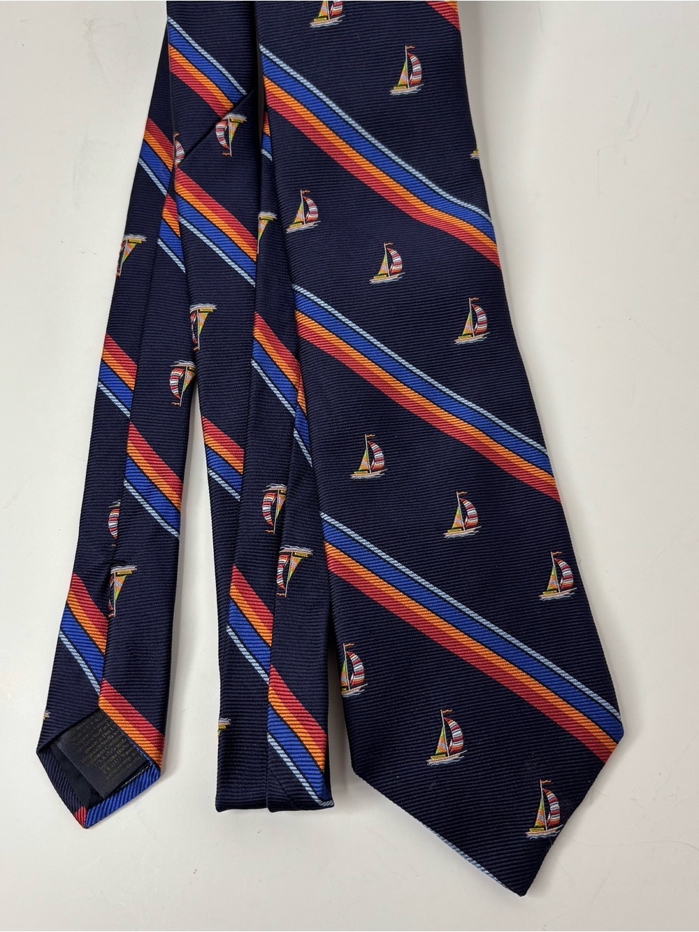 Brooks Brothers Makers Men’s Tie Silk Woven Blue Striped Nautical Sailboats